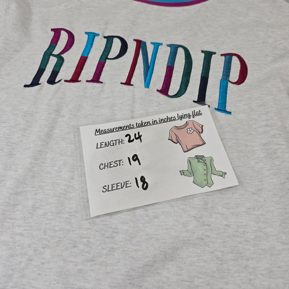 RIPNDIP Grey Long Sleeve T-Shirt Rainbow Logo Trim Size S - Picture 8 of 8